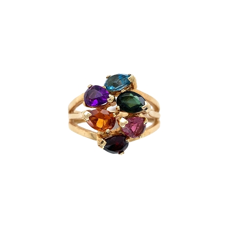 14K Ring with Pear Shaped Citrine, Garnet, Tourmaline, Blue Topaz, and Amethyst   j7671
